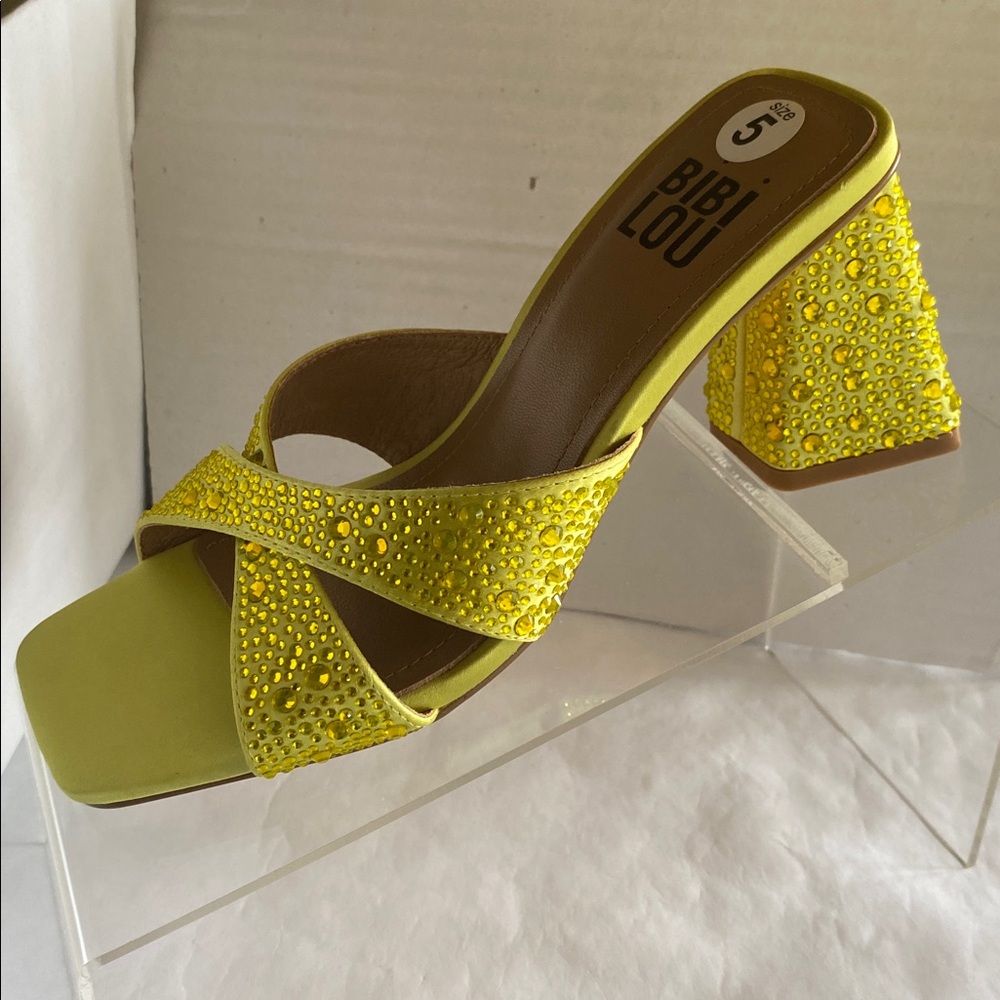 Bibi Lou Shay Crystal Heel Sandals Size 5 Green/Yellow